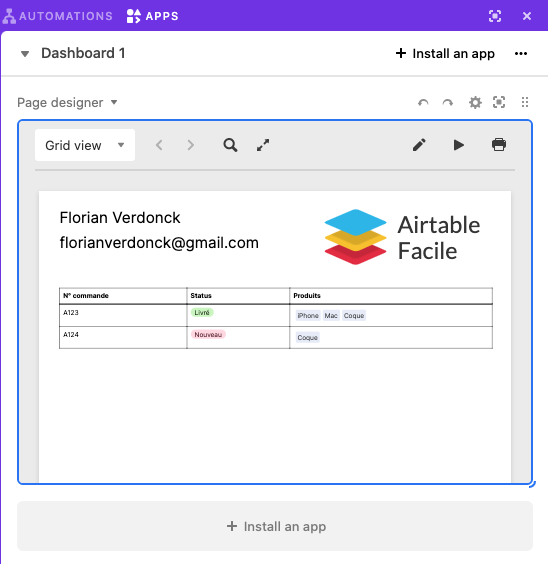 Bloc Page designer Airtable